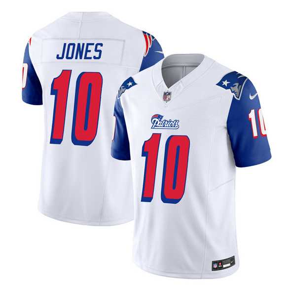 Men & Women & Youth New England Patriots #10 Mac Jones White Blue 2023 F.U.S.E. Vapor Limited Jersey